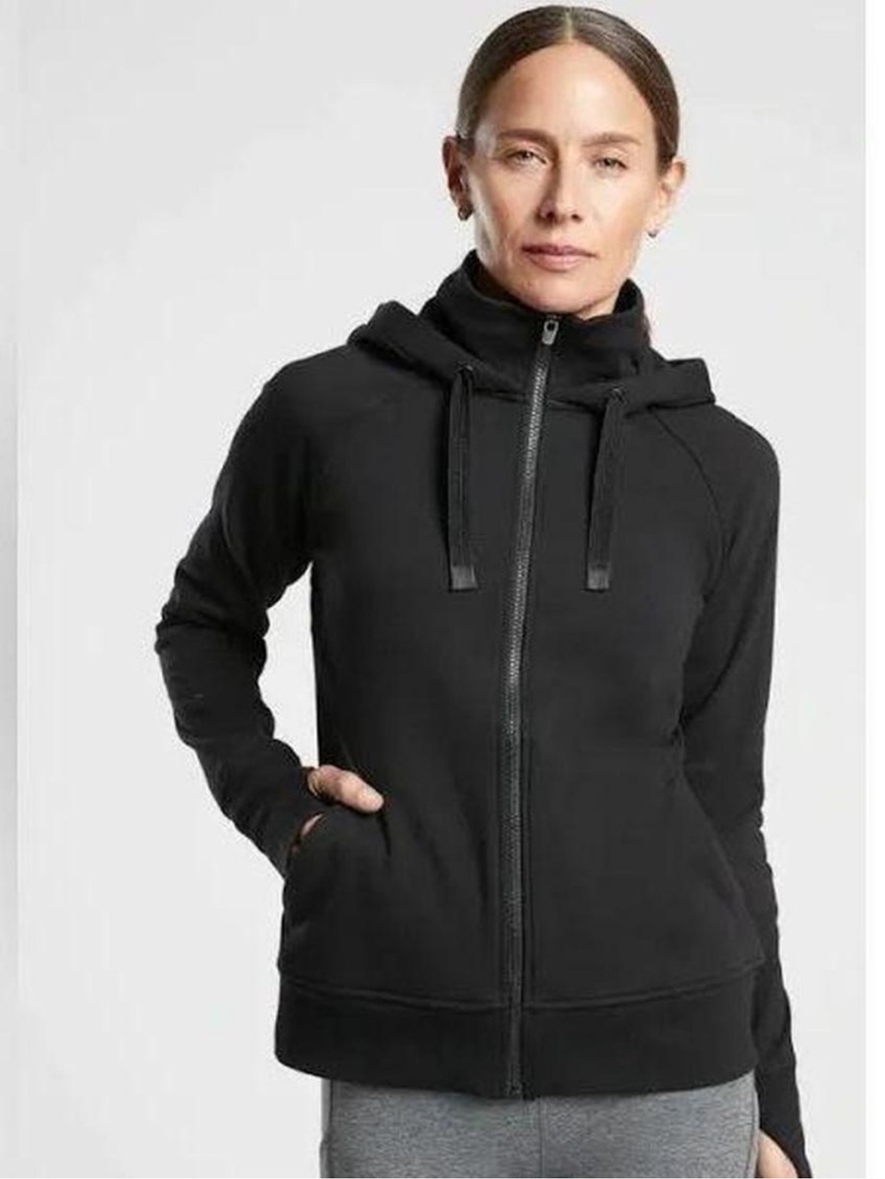 Athleta Black Full Zip Hoodie Jacket Thumbholes Women’s Small